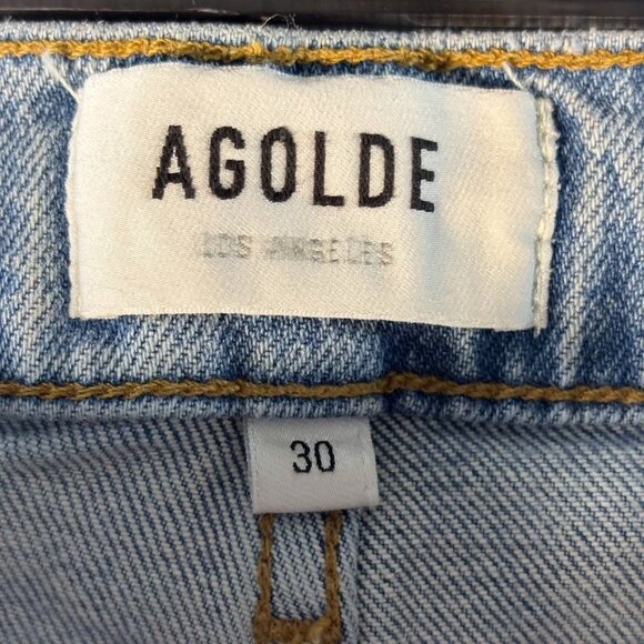 Agolde Merrel Womens Light Wash Distressed Frayed Hem High-Rise Jeans Size 30 - Picture 4 of 12